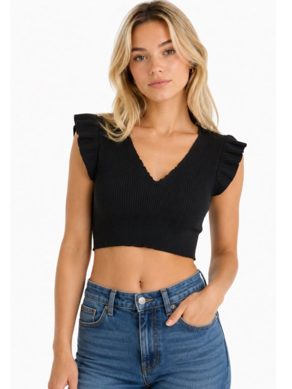 Aritzia Black Crop Top Clean Girl Chic Feminine Casual Minimalist School top